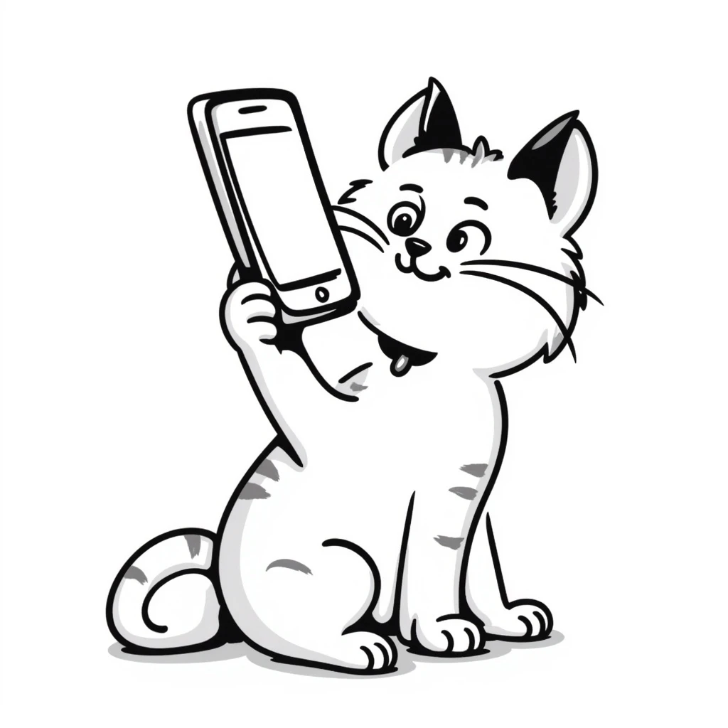 cat taking a selfie, hand drawn doodle style emoji