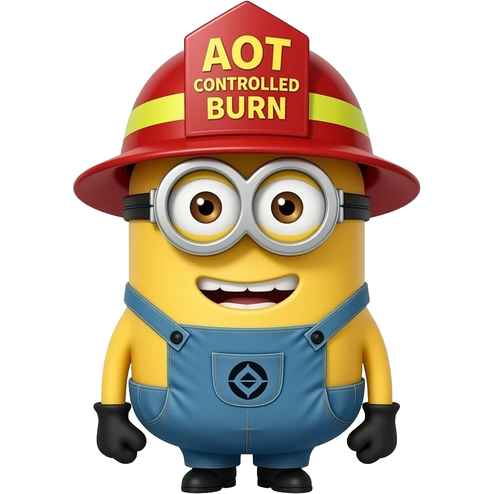 minion dressed as a  firefighter text aOT Controlled Burn on helmet emoji