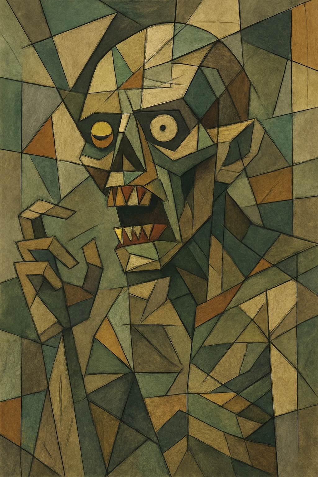 zombie with fragmented, geometric freeform elements, bold and artistic emoji