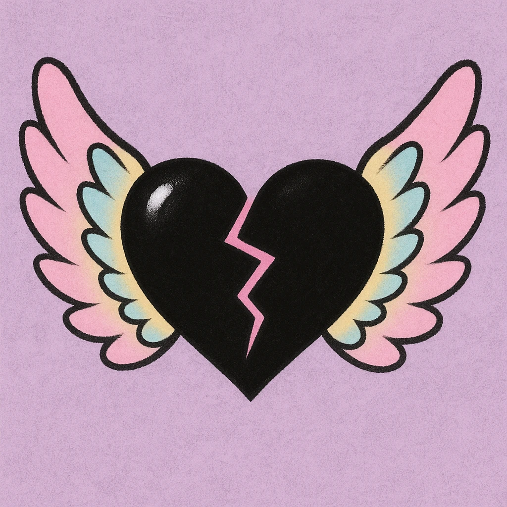 emo heart with pastel wings emoji
