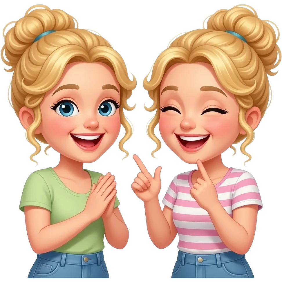 blonde haired women with curly bun laughing and joking emoji