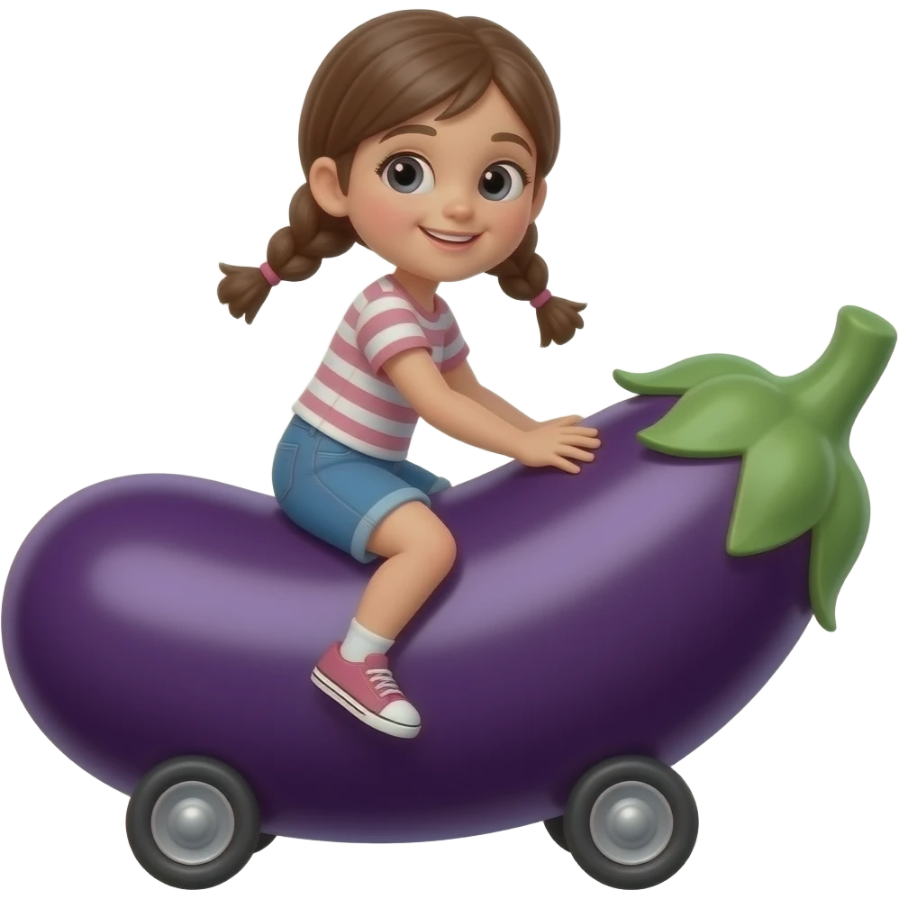 Generate a blong gril riding a eggplant worh weels emoji