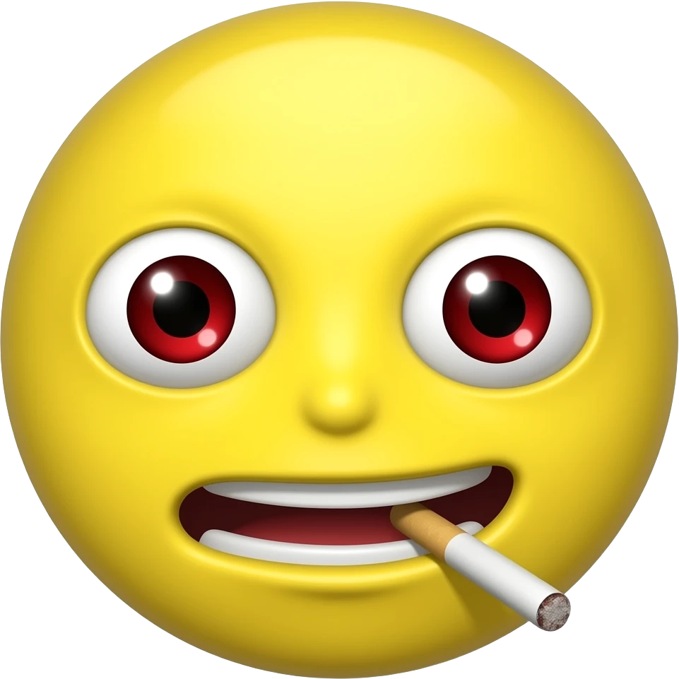 Default circle yellow head,bloodshot eyes, high, holding weed also the white side eyes are red emoji