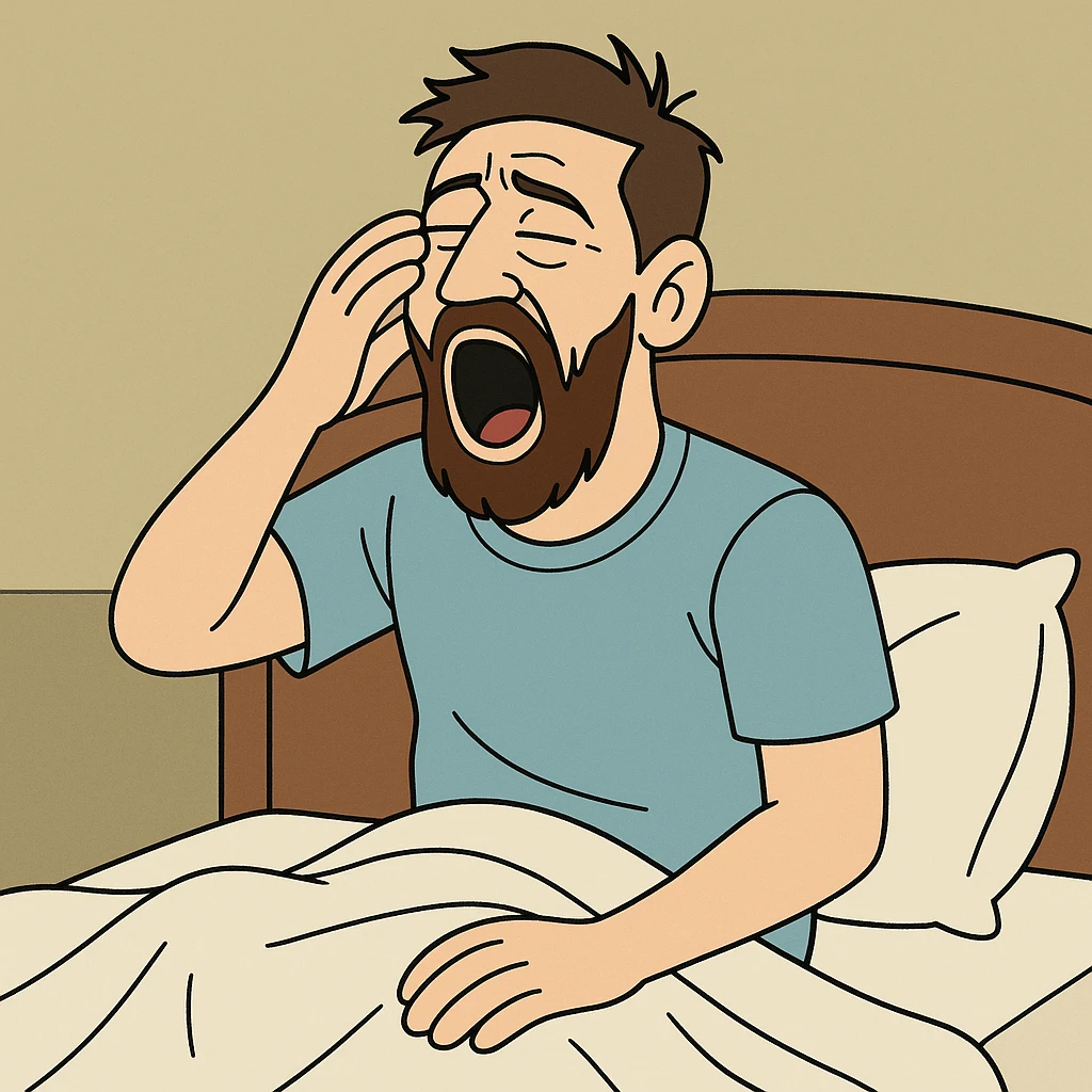 Messi yawning and sitting up in bed emoji