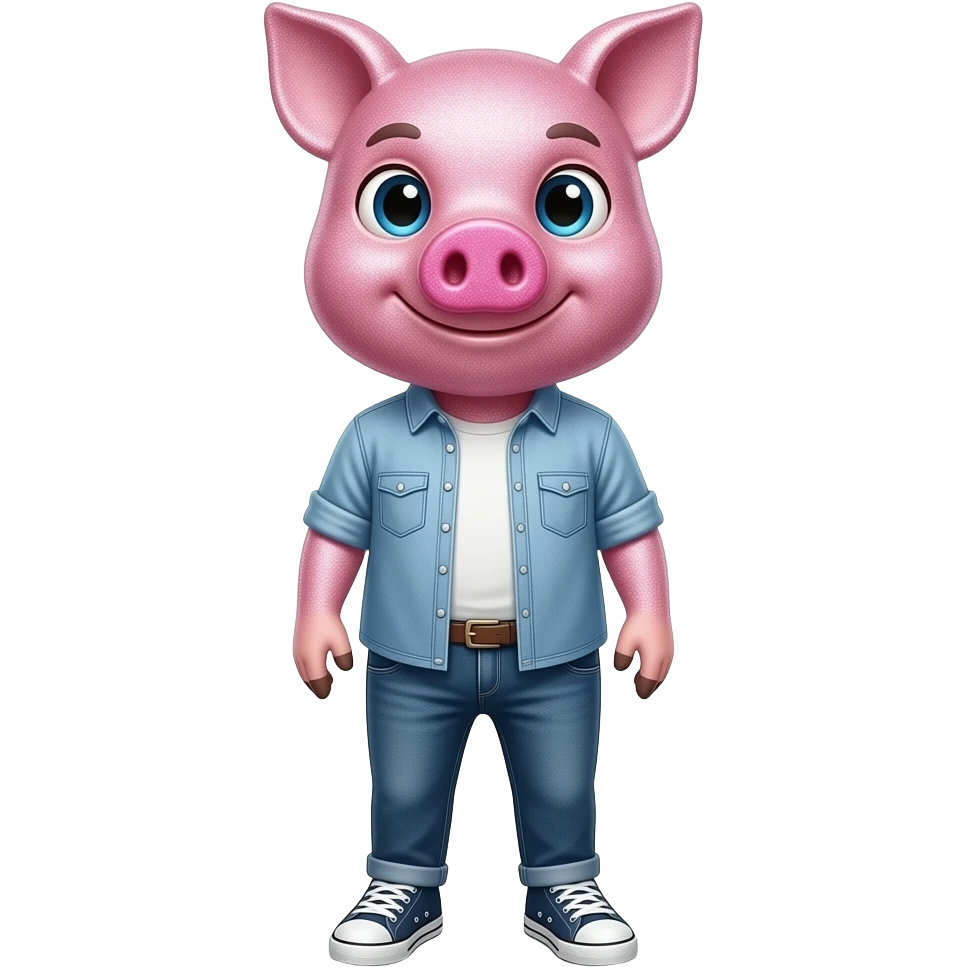 25 year old  glit pig stand straight wear shirt and jeans sneakers emoji
