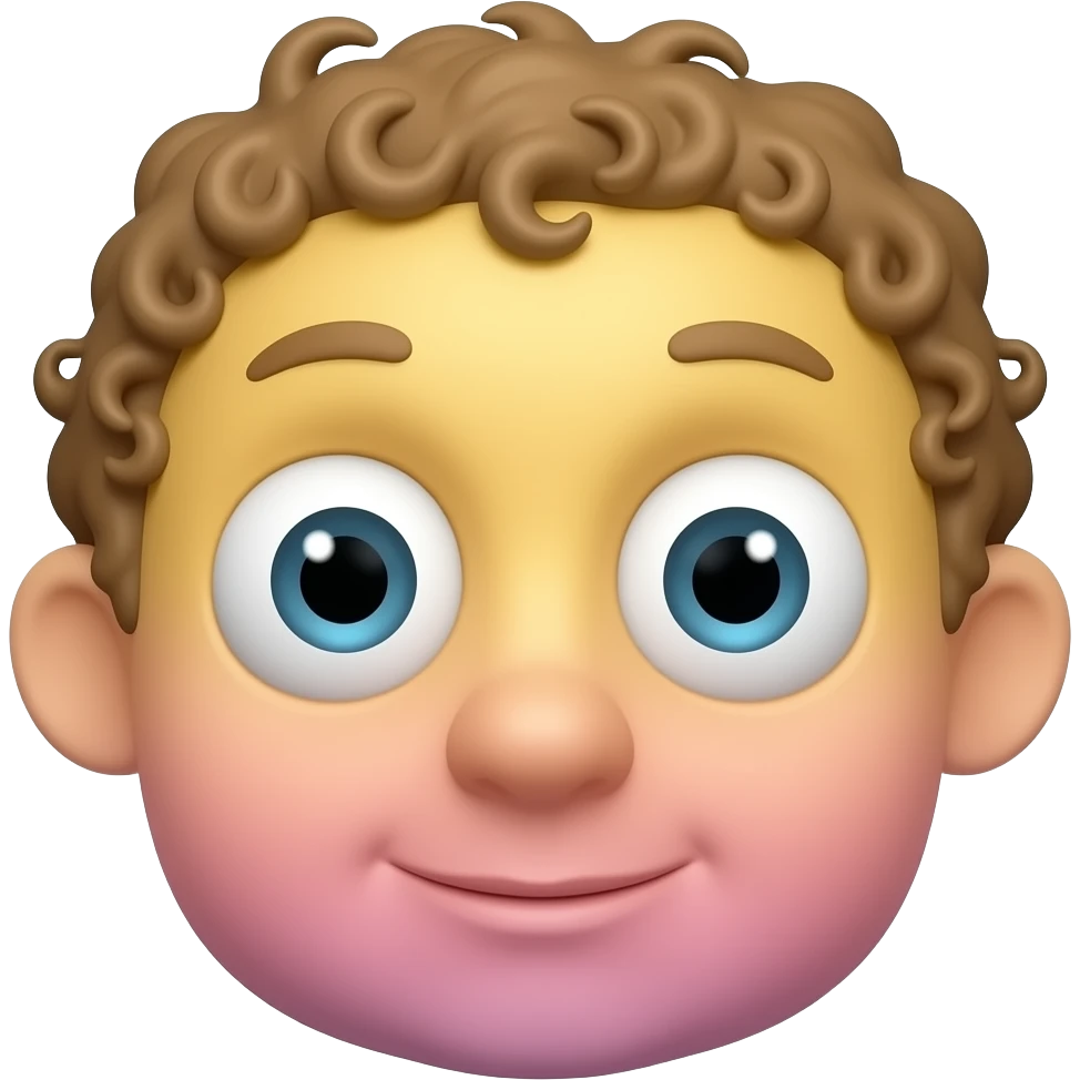 Je veux que tu me créées un émoji. Il est en forme de cercle. Il a de grands yeux globuleux. La couleur de sa peau est jaune dégradé rose. Il a quelques cheveux frisés sur la tête. emoji