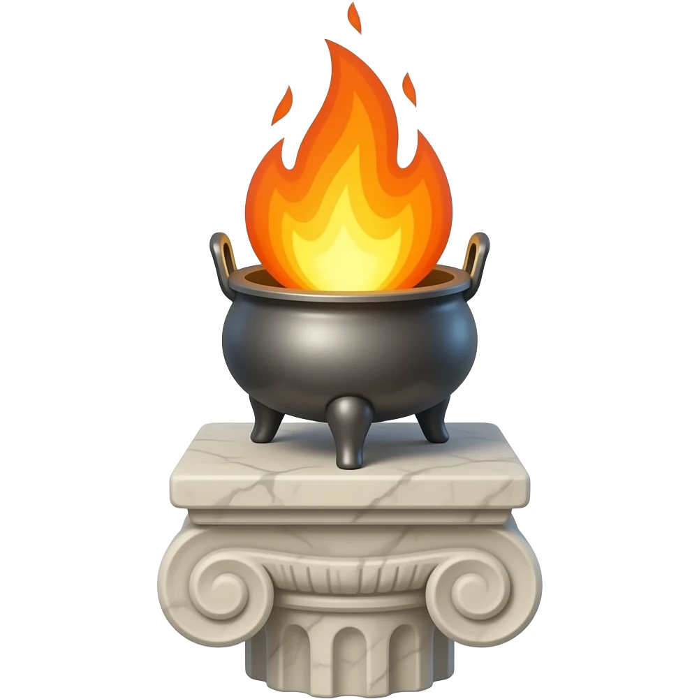 Clearly lit brazier with a big flame on a greek stone pedestal emoji