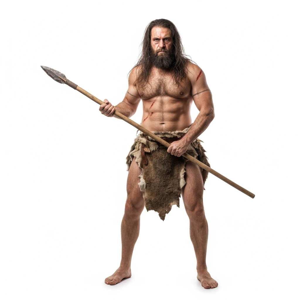 нарисуй первобытного человека с копьем без фона emoji