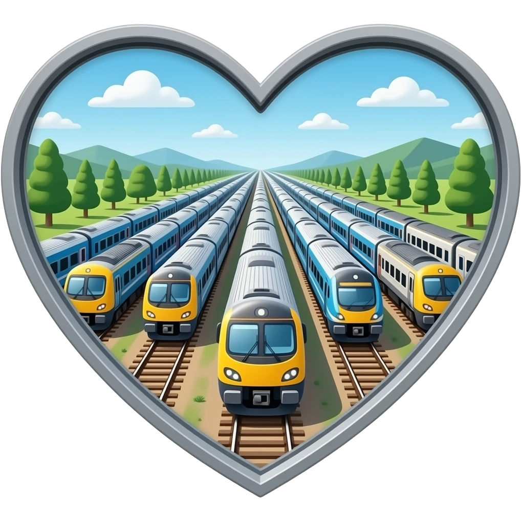 1000 trains on a heart window emoji