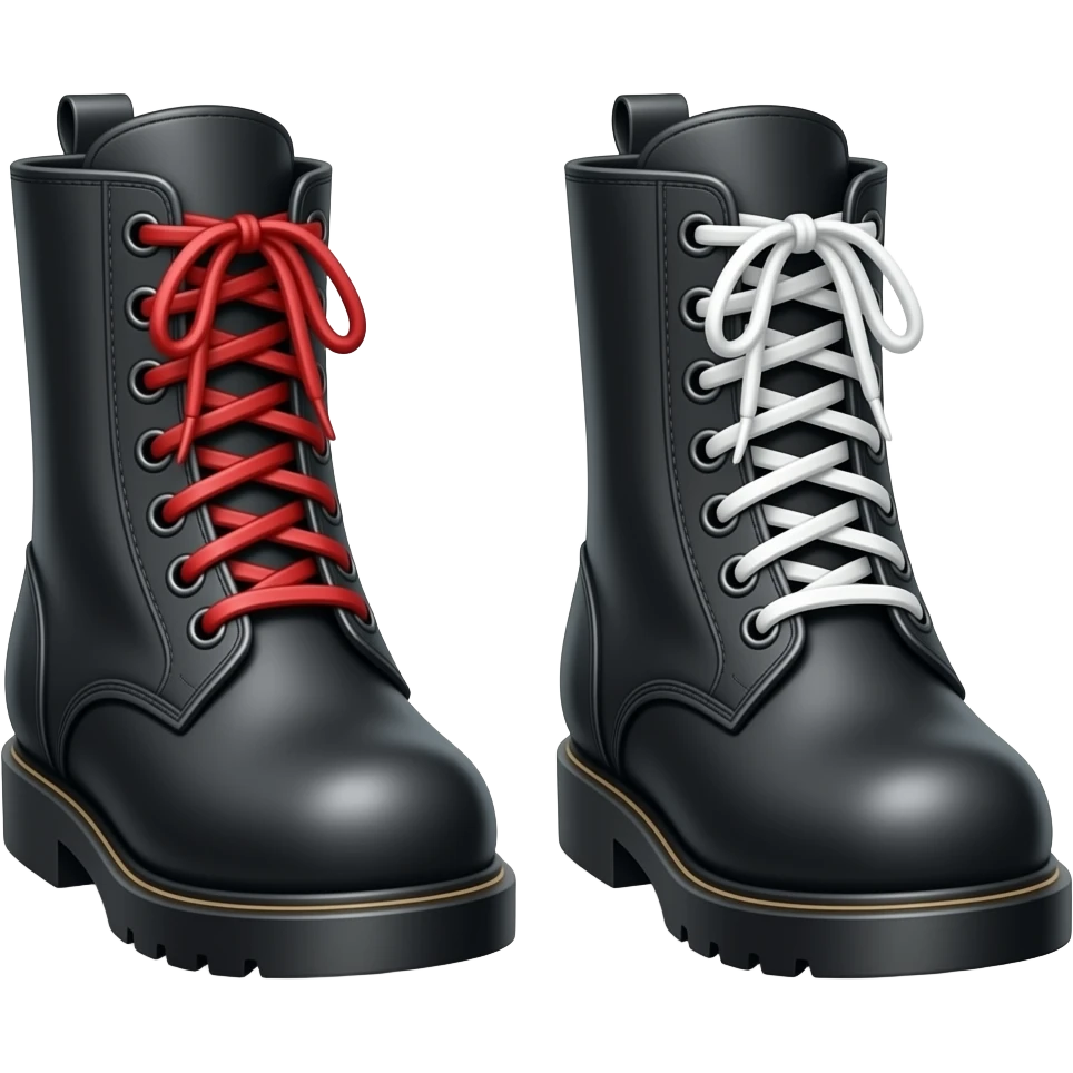 black combat boots with the left boot having red laces and the right boot having white laces emoji