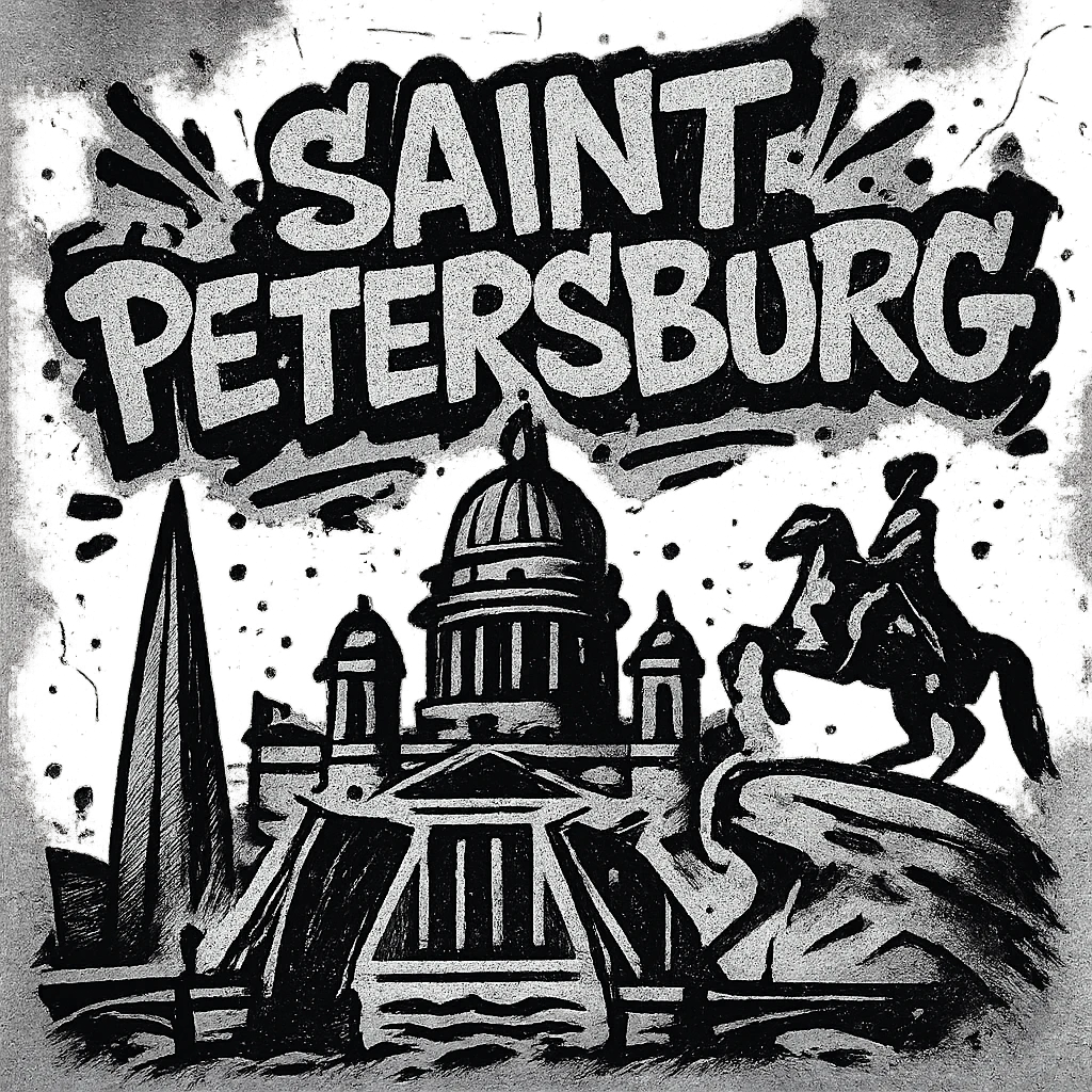 Сделай png рисунок Санкт-Петербурга в стиле граффити. Граффити черно-белое. emoji