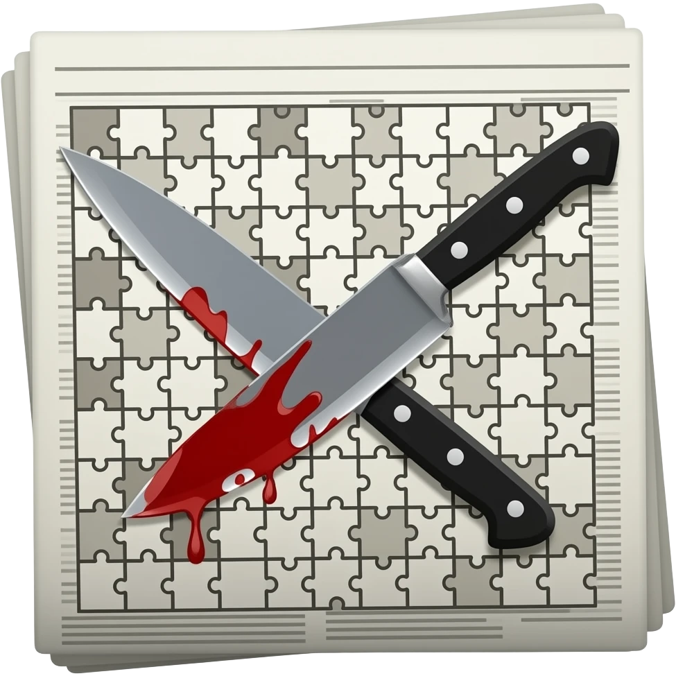 crossword puzzle newspaper style with knife blood emoji