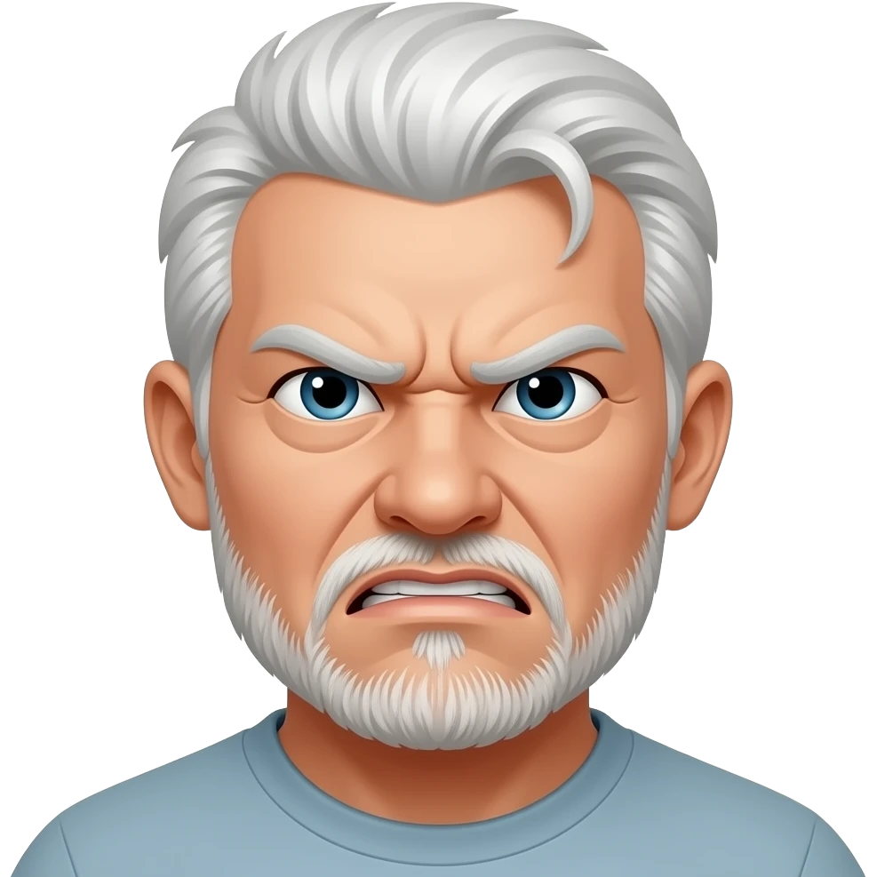 Angry face bad mood white hair unshaven emoji
