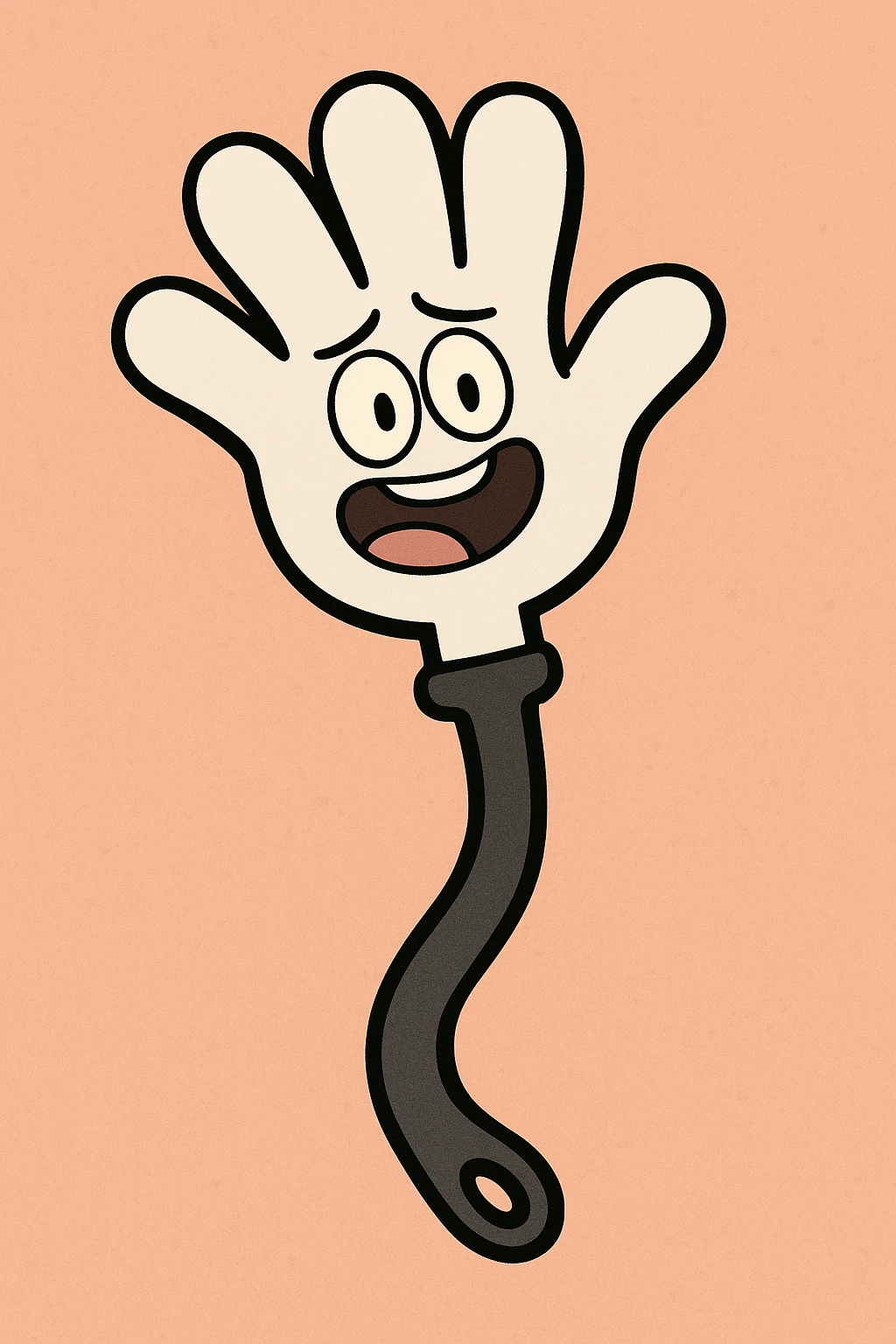 cartoon style plastic slap hand with white hand, black handle, thick black outline emoji