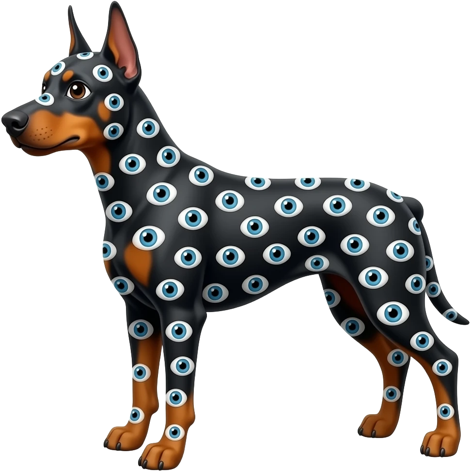 doberman covered in eyes emoji