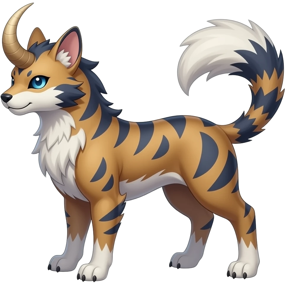 Horned Digitigrade elemental realistic pretty elegant sleek shiny patterned quadrupedal Randomly patterned Shinx-Pyroar-Houndour-Arcanine-Electrike-animal-hybrid, full body, with an imp-spade-tail emoji
