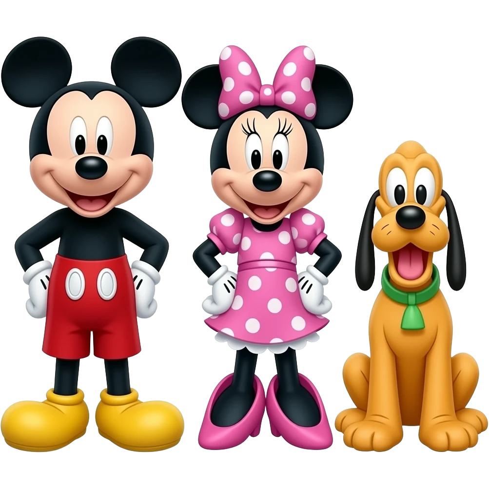 Mickey Mouse Full Body, Pink Minnie Mouse Full Body, and Pluto Full Body with no ears up emoji