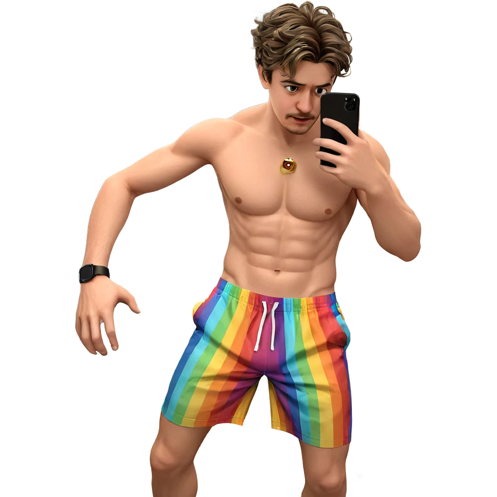 topless man checking phone indoors emoji