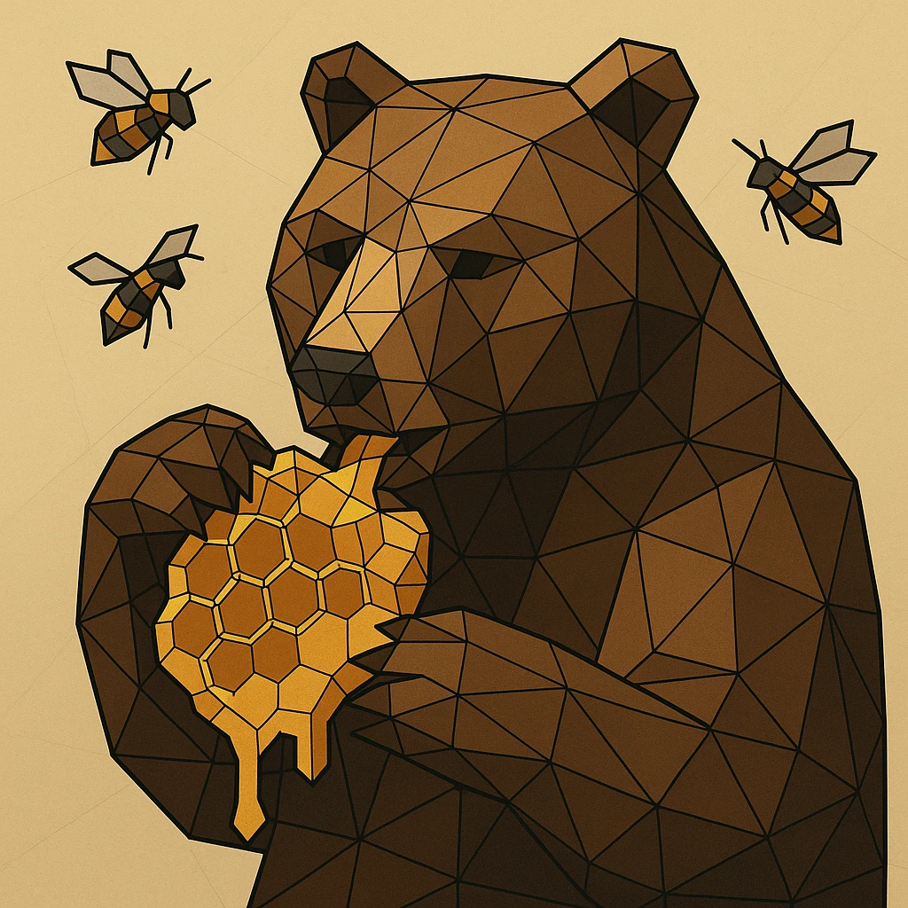 bear eating honeycomb with bees flying around emoji