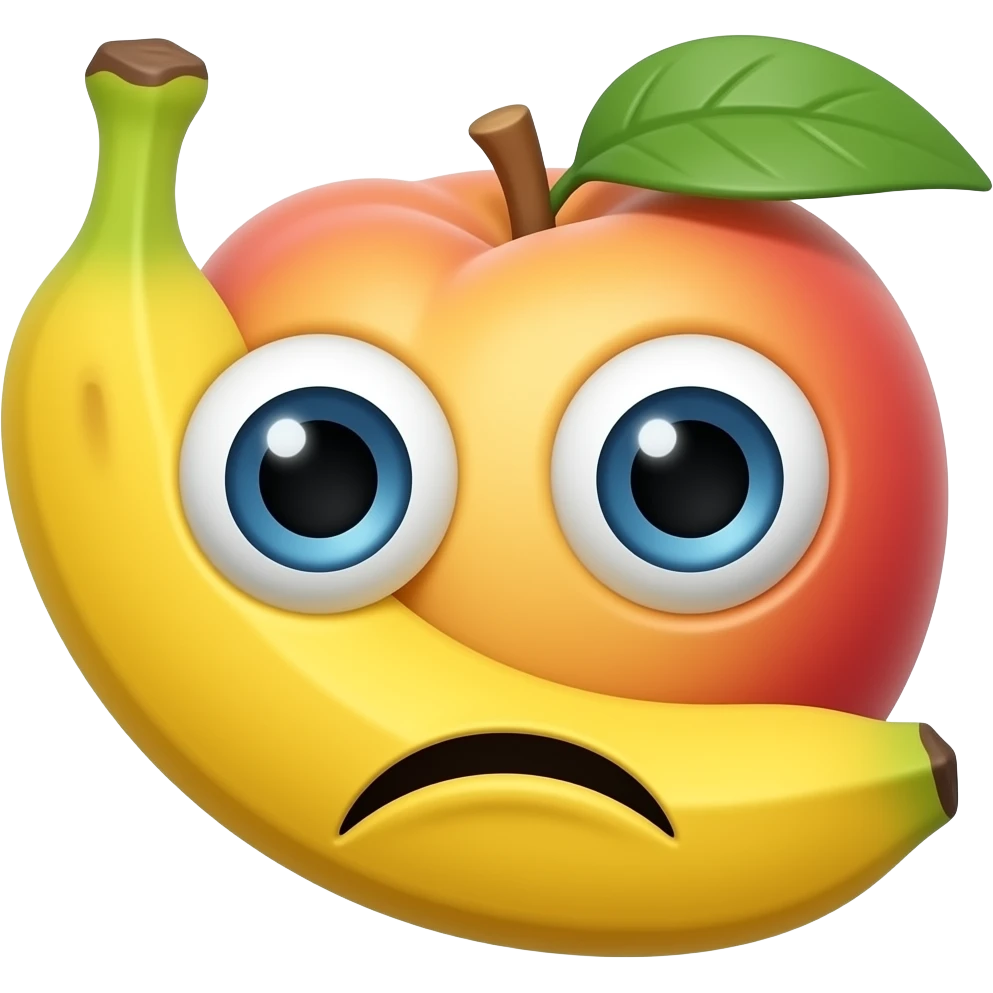 Make a sus emoji with a banana and a peach inside eachother emoji