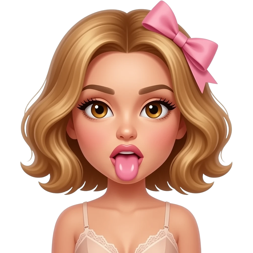 glamours,-tanned,-very-beautiful-woman-with-big-plump-rose-beige-lips,-long-lashes,-honey-silky-very short- hair,-wavy-hair,-with pink bow in hair -hazel-eyes-wearing-nude-lace-lingerie-nude-stilettos,-projectile-vommiting-puke emoji