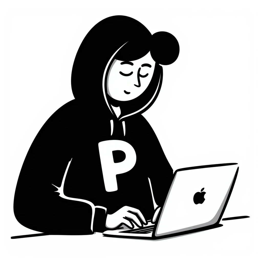 hacker in a black hoodie with the letter 'P' emoji