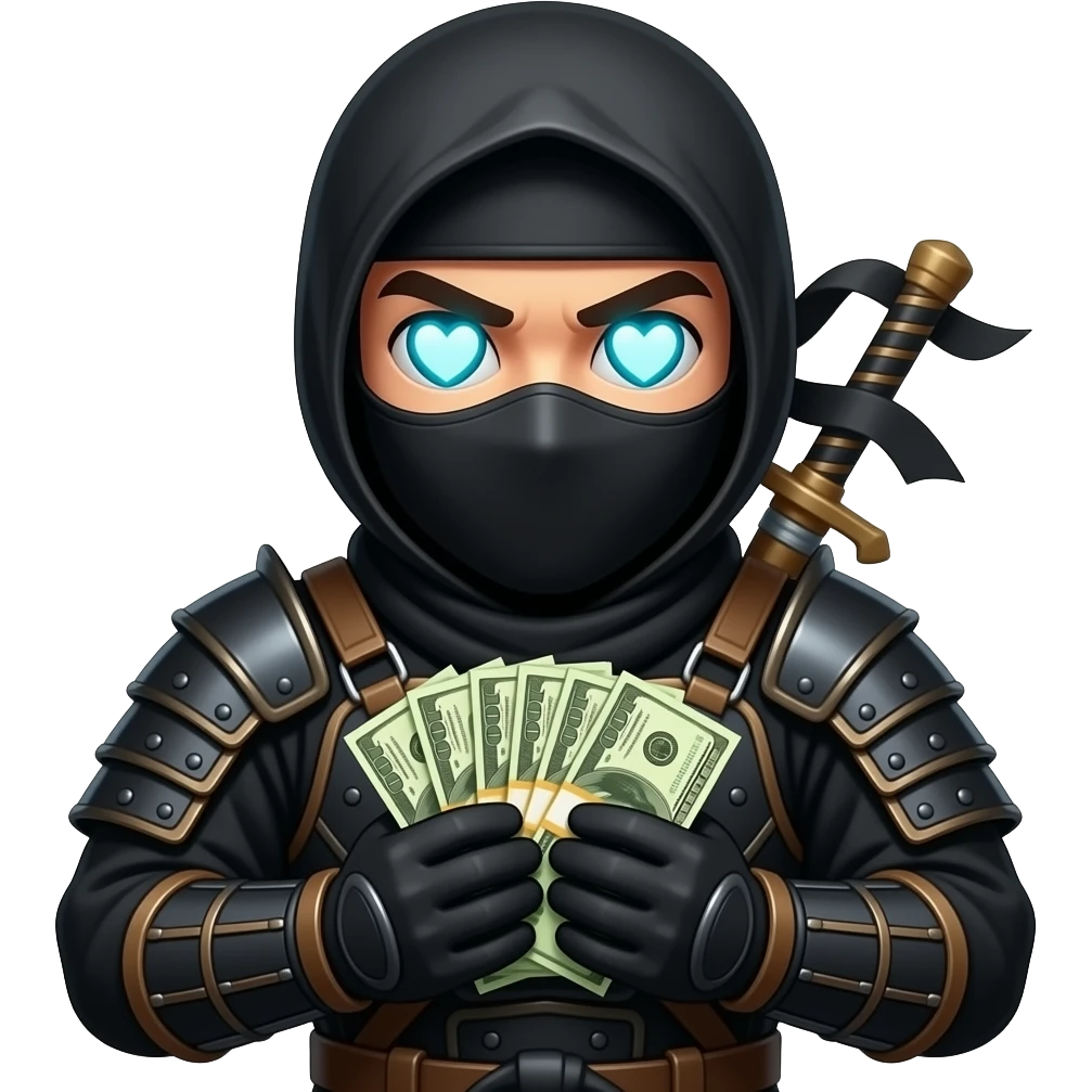 Ninja with money and heart eyes emoji