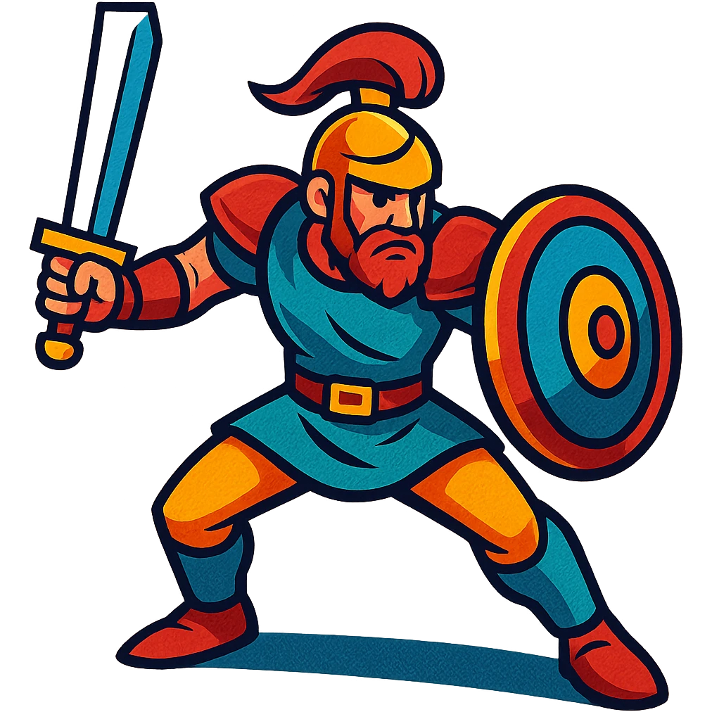 warrior dynamic pose, bright colors, comic book effect emoji