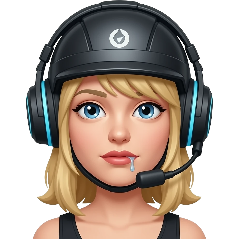 casque jeux, femme, blonde, cheveux mi-long bave emoji