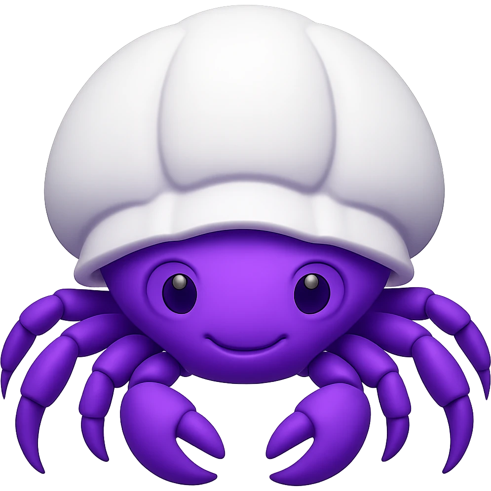 hermit crab should be violet and the shell should be white, emoji style emoji