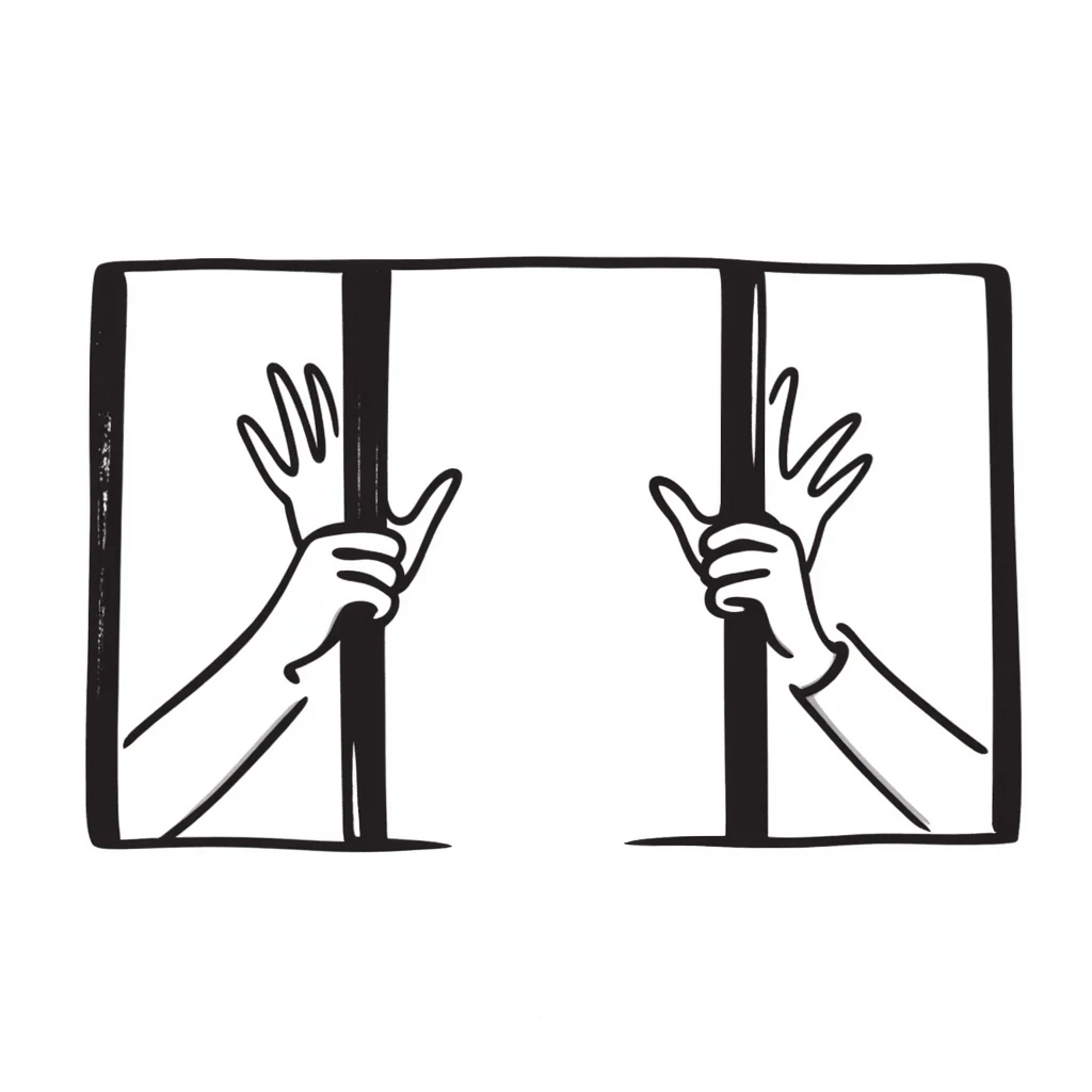 hands behind bars, hand-drawn look emoji