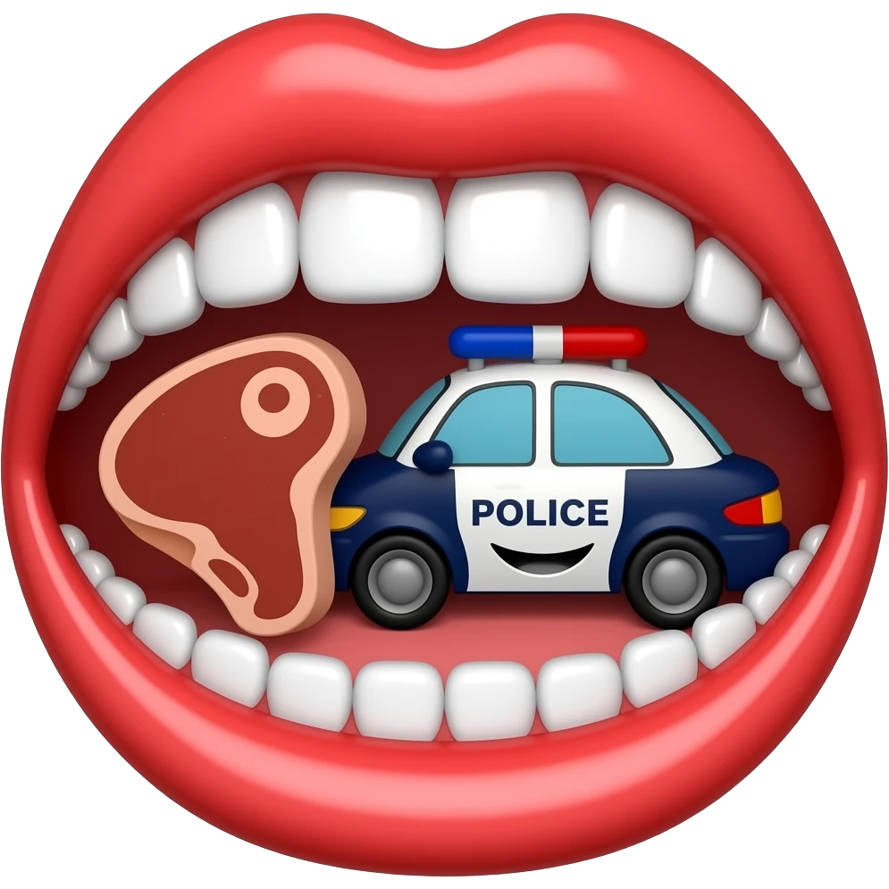 the emoji 🥩🚓😃 with a giant mouth emoji