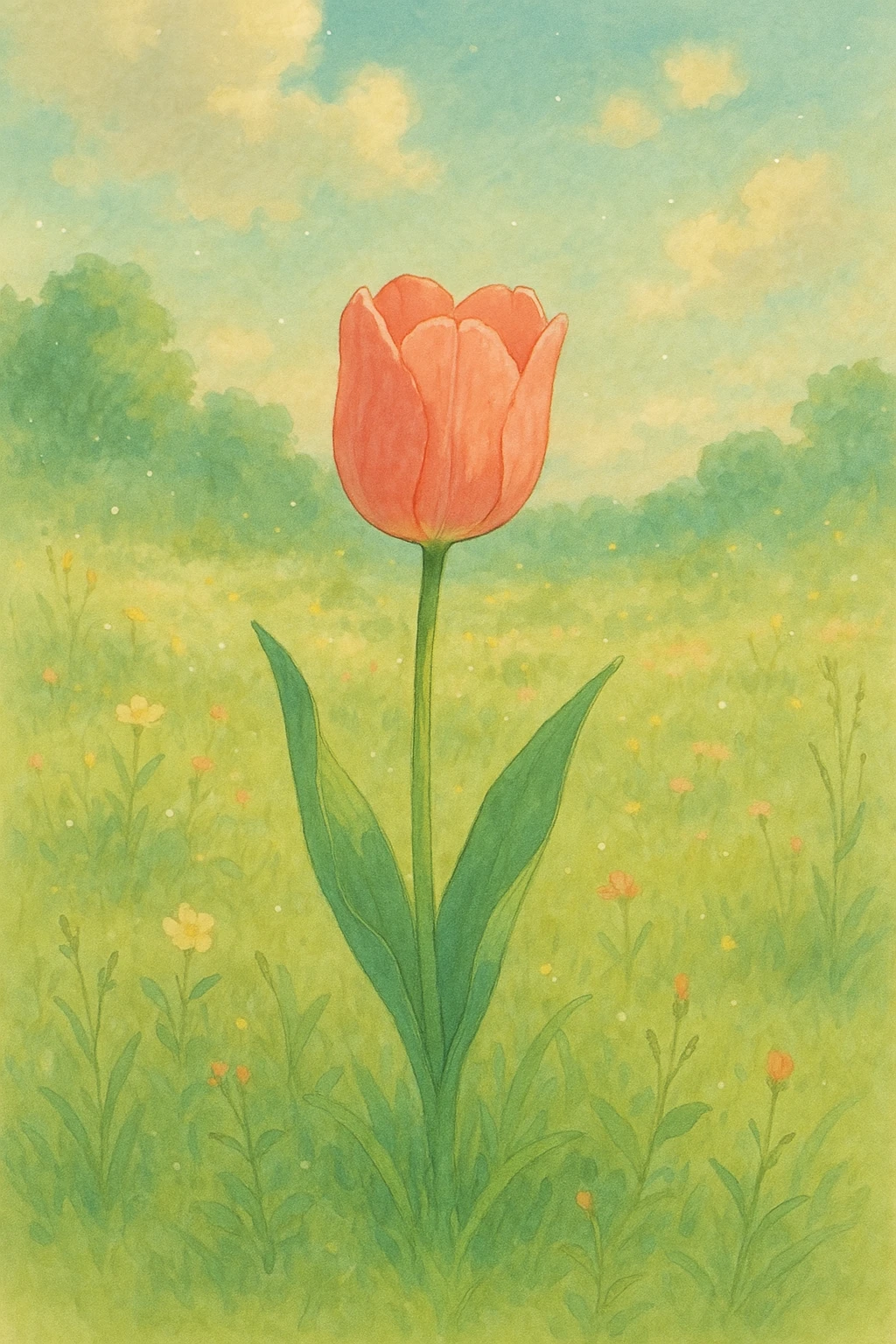 a tulip flower, natural colors, soft, fairy-like atmosphere,  emoji