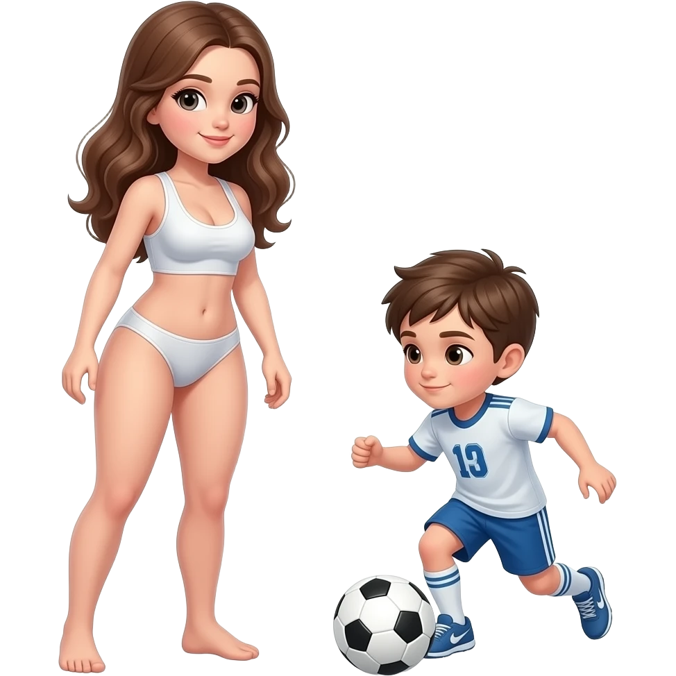 Completly Naked tall girl with big boobs and thighs and child playing football emoji