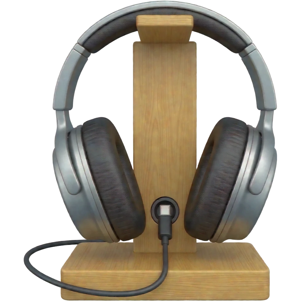 headphone on stand wood charge emoji