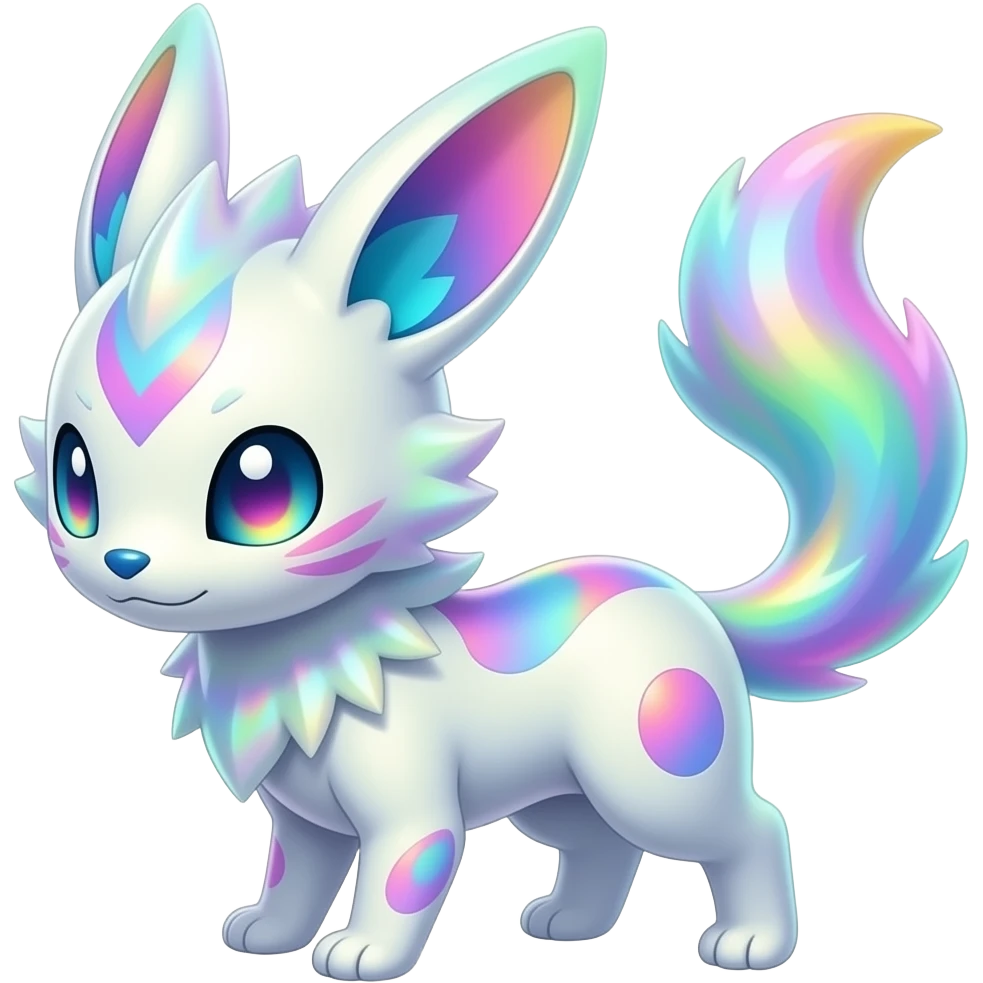 Colorful Iridescent Luminscent Groovy Cool Pretty Ethereal Absol-Trico-Zorua-Manectric-Litten-Fakémon-hybrid full body emoji