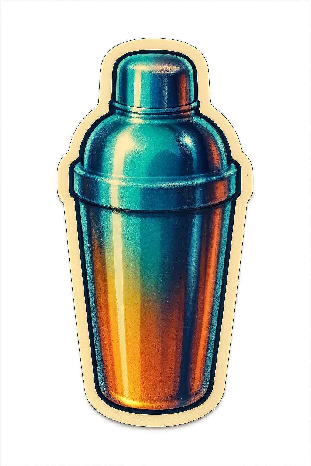 A cocktail shaker in retro stickers style, with a vintage design and metallic texture emoji