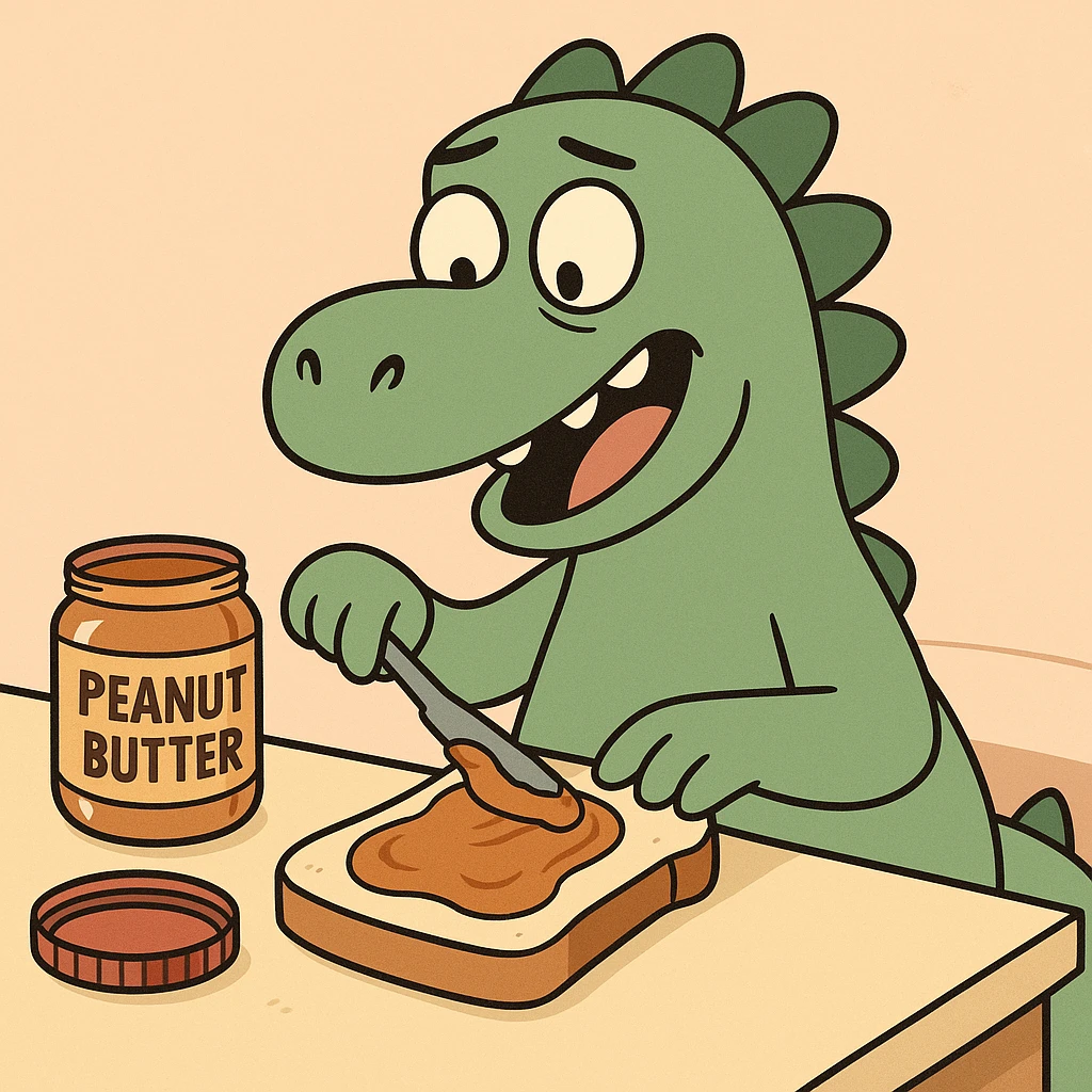 fun style dinosaur spreading peanut butter on bread emoji