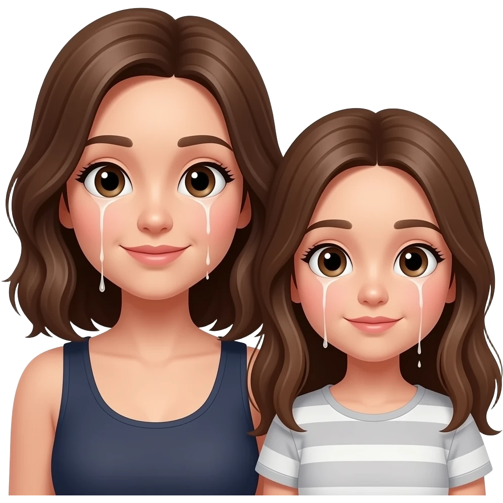 MOther and teen daughter, cum dripping from mothers cheeks emoji