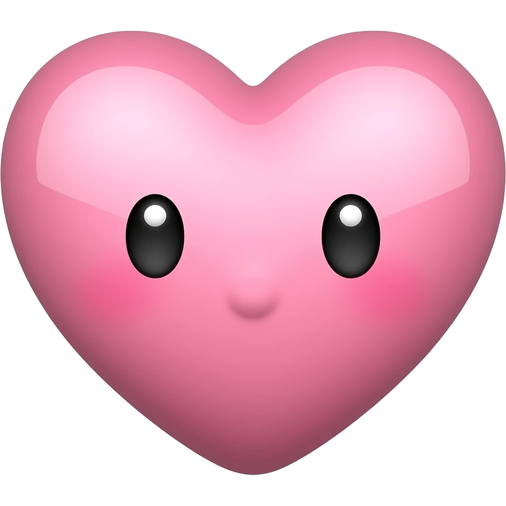 kawaii light pink heart emoji, soft pastel pink color, glossy shine, simple cute icon style emoji