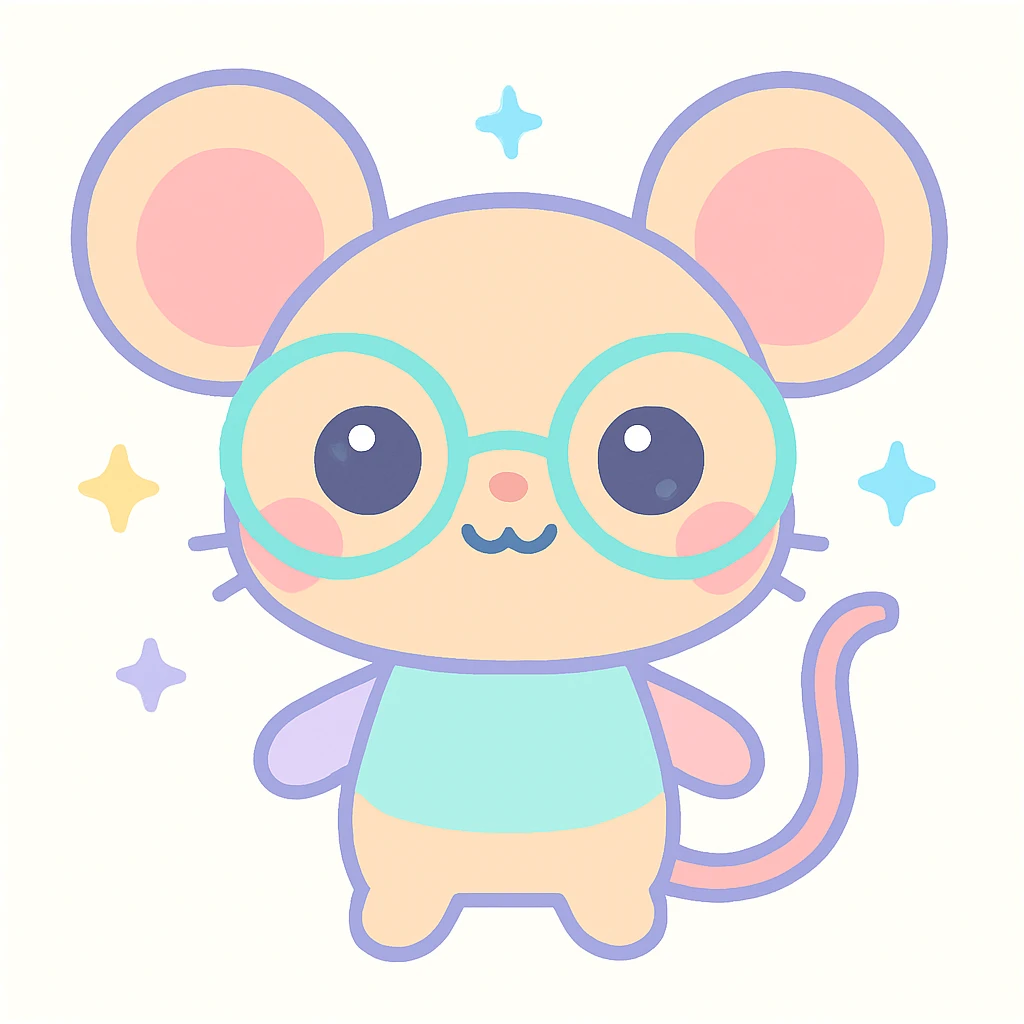 cute mouse wearing glasses, kawaii cartoon style emoji