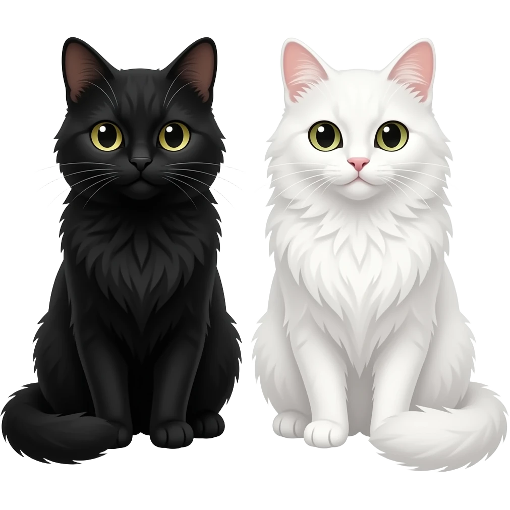 two cats black and white, one with long hair emoji