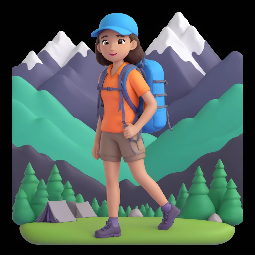 girl back packing mountains in background, close up pose emoji