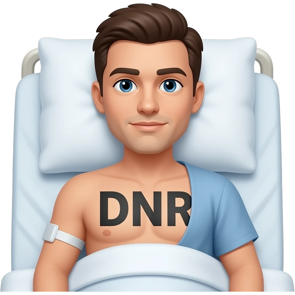person with "DNR" tattooed across their chest. laying in hospital bed emoji
