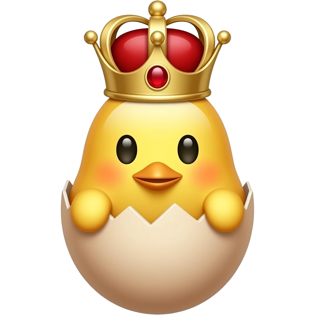 Hatched chick emoji coming out of an egg and a red-jewel-embedded queen's crown on top - anime style emoji