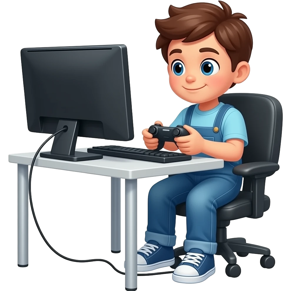 Kid gaming on pc pc emoji