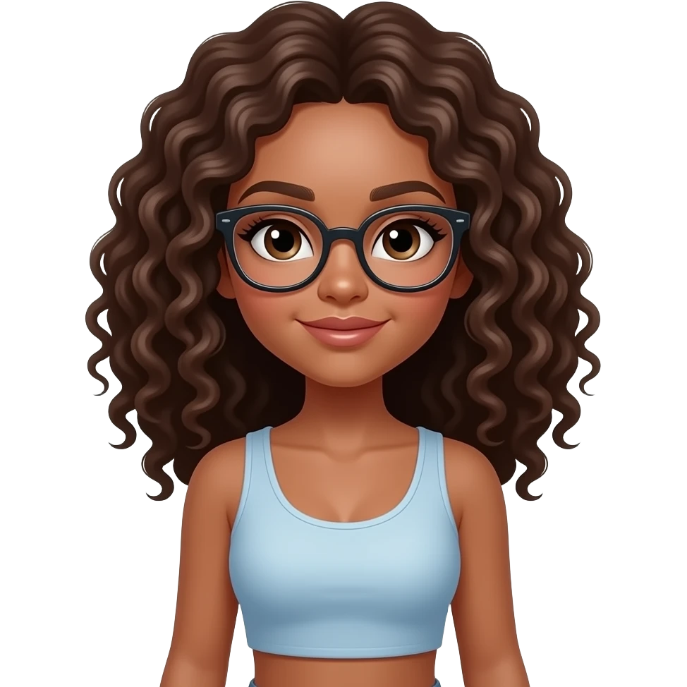 make a super hot girl who is tan and has brown curly hair with glasses wearing a crop emoji