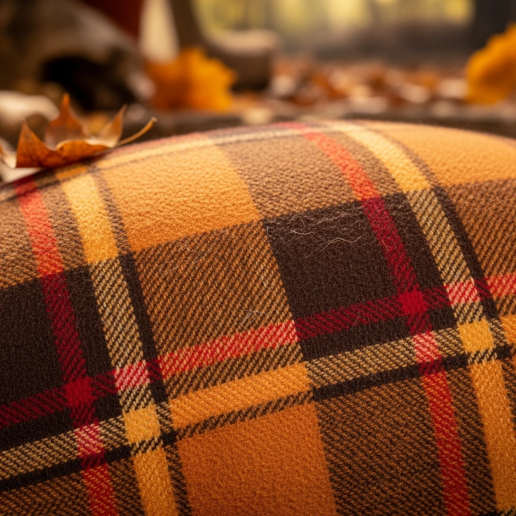 cozy autumn plaid pattern, flannel fabric texture, brown orange red, rustic fall background, soft textile look emoji