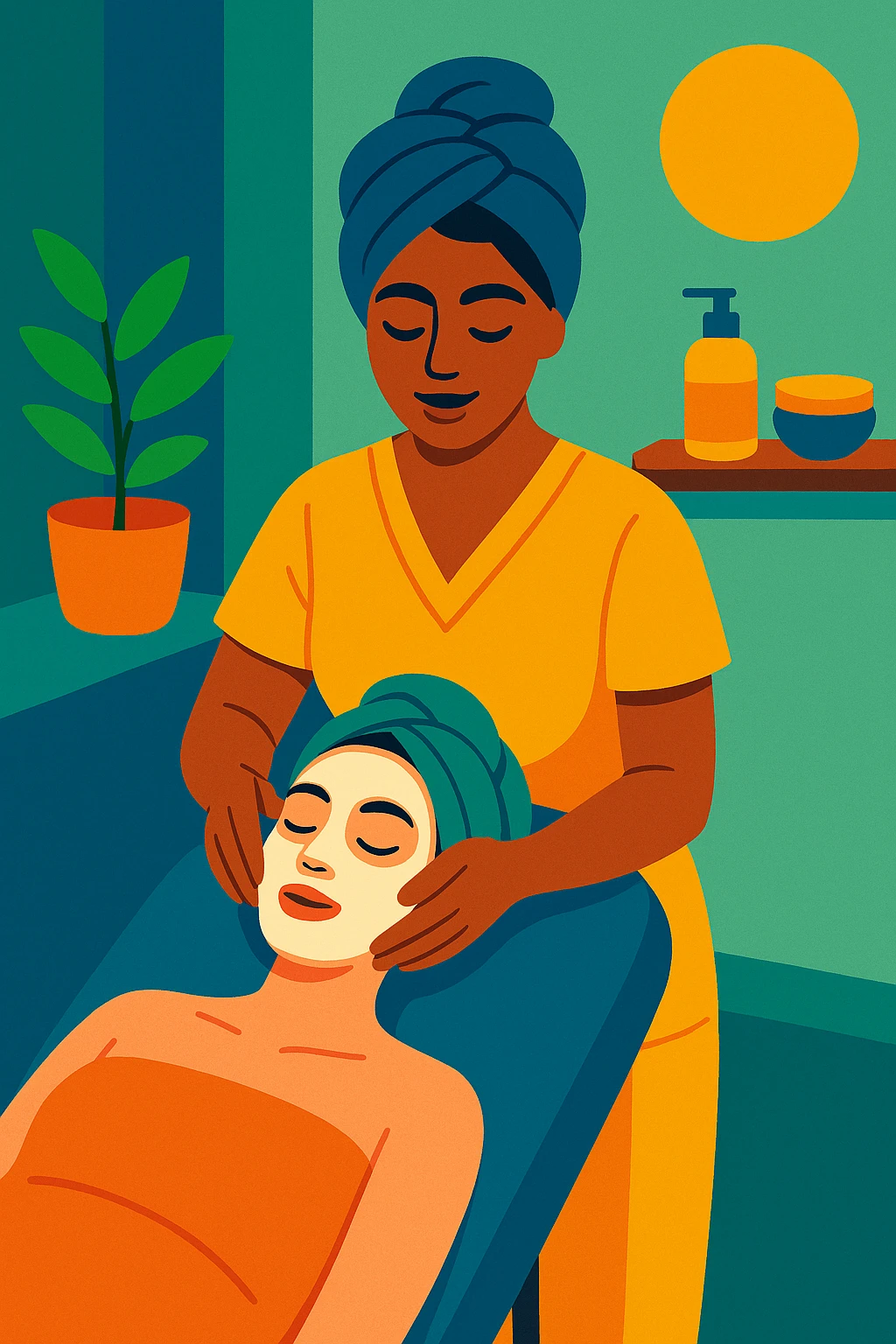 cosmetologist, facial treatment, spa vibe, relaxing atmosphere emoji