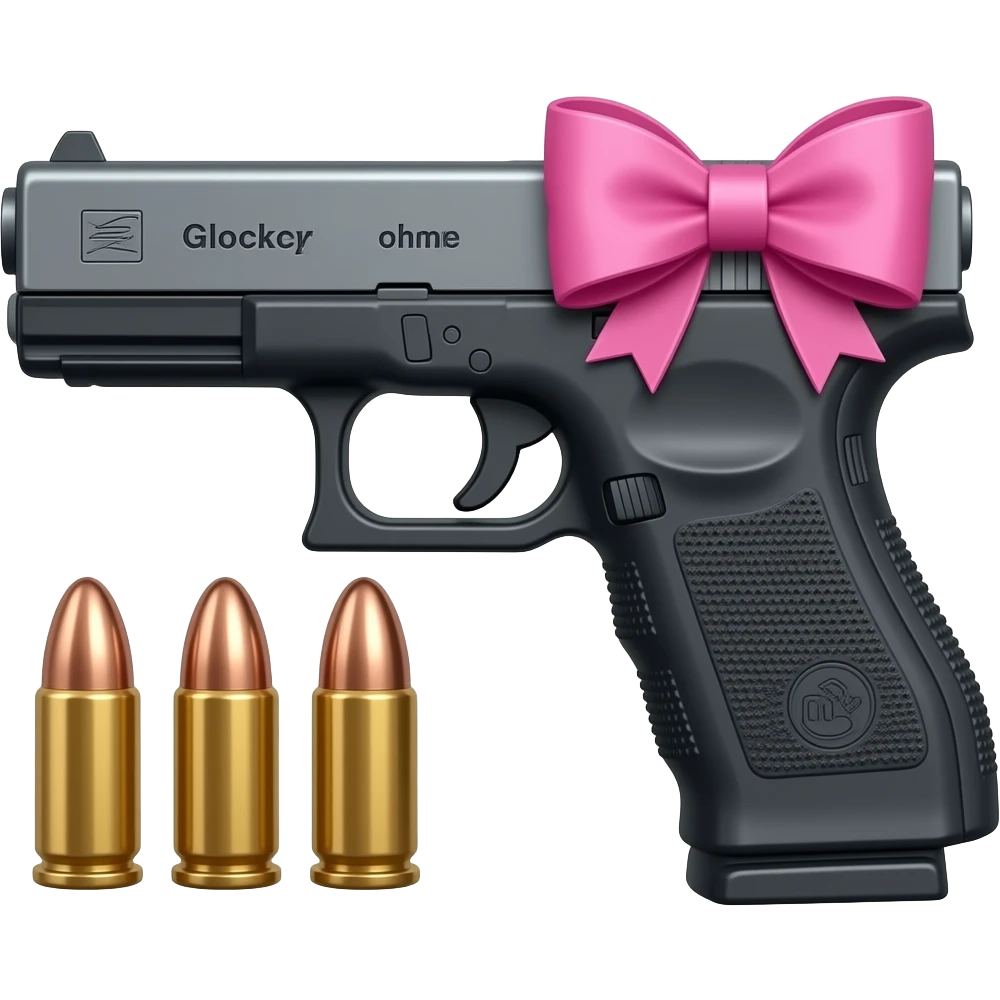 A very detailed Glock 17 with a pink bow with 3 bullets aside emoji